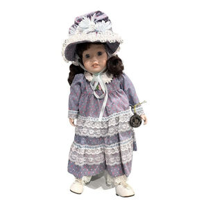 Vintage Brinn's Porcelain Doll Victorian Girl Blue Lace Dress Taiwan 1990
